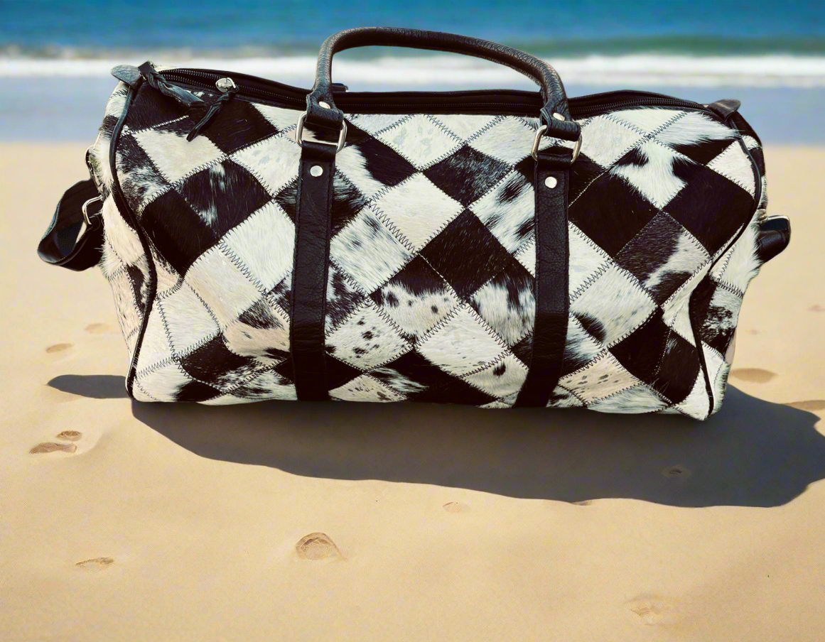 Black + white duffel bag
