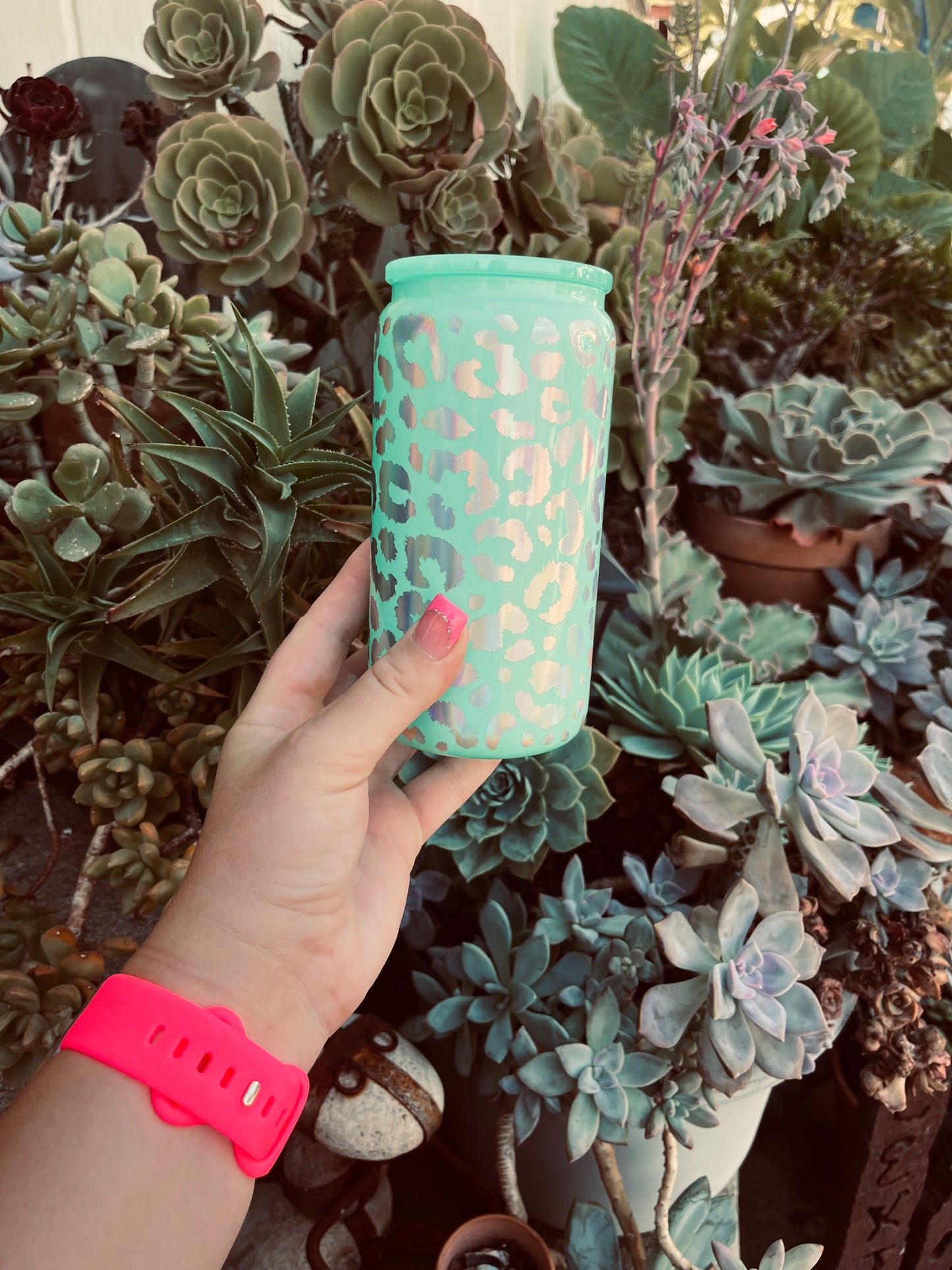 Leopard glass tumbler