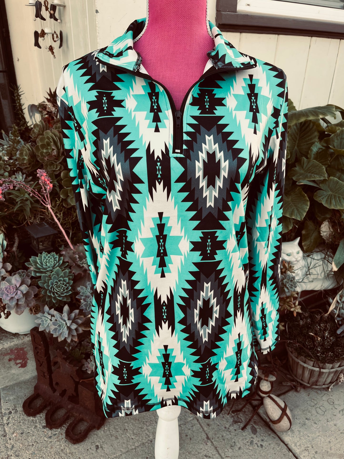 Turquoise Aztec pullover