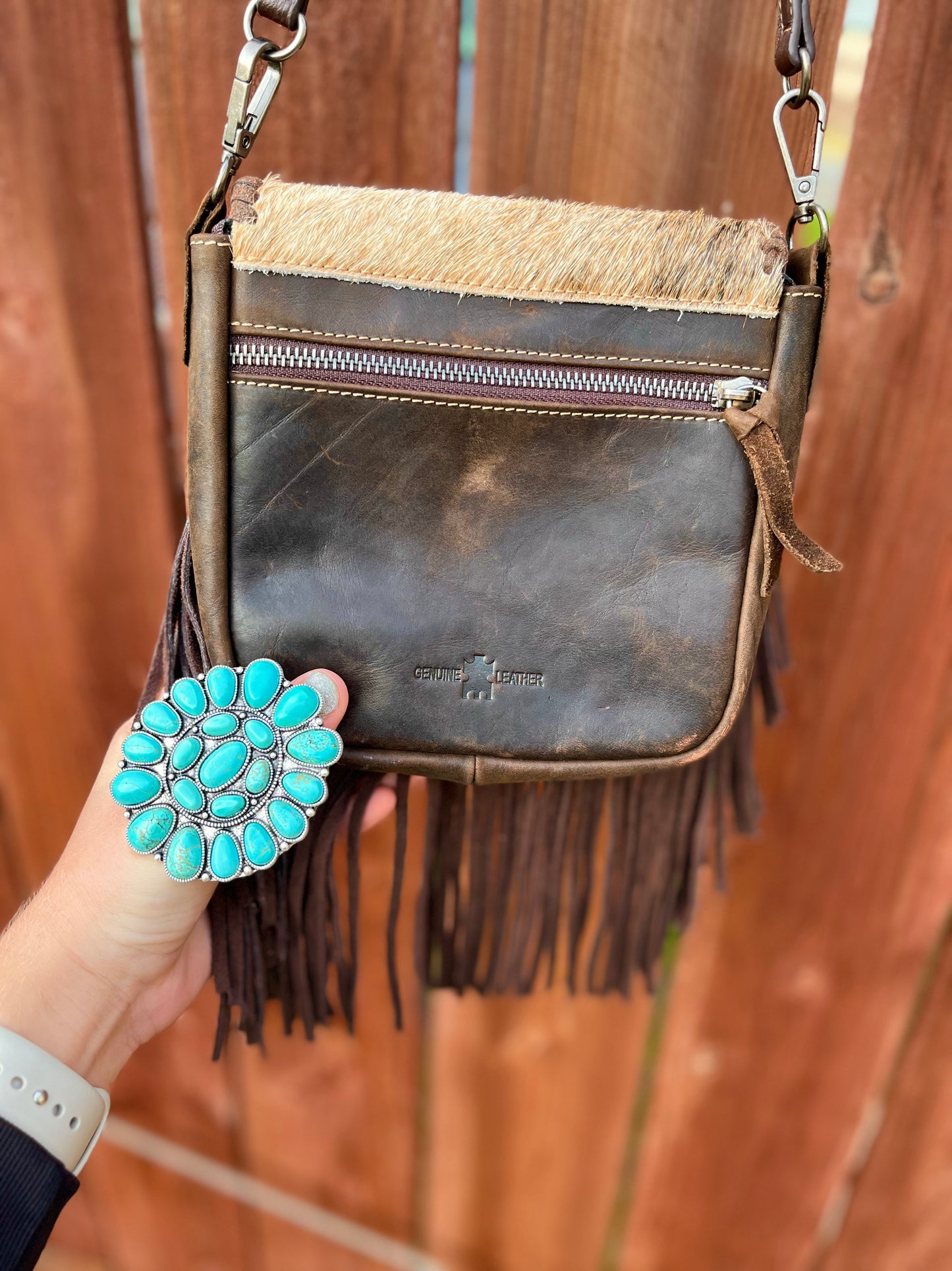 cowhide fringe crossbody