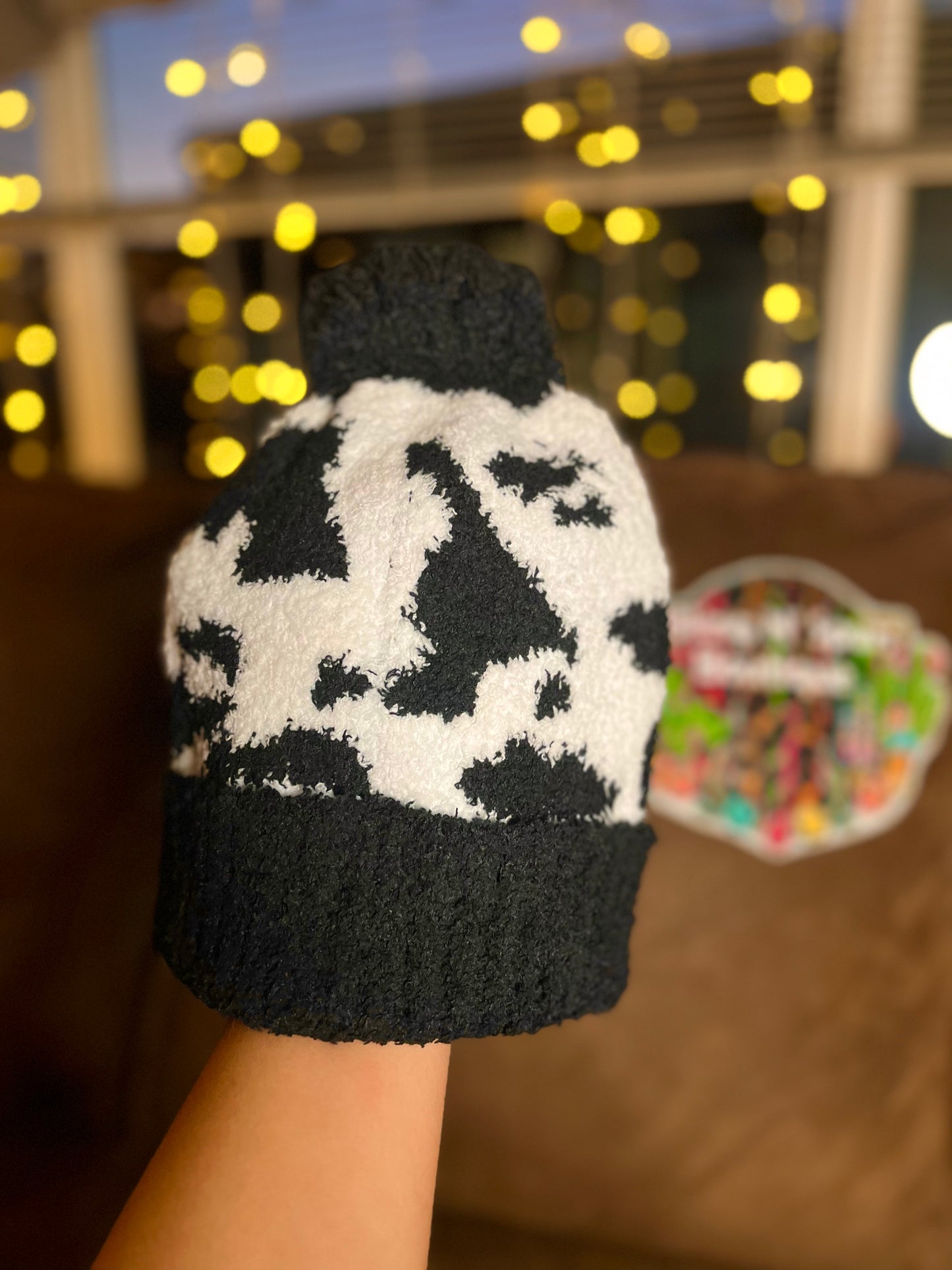 cow print beanie