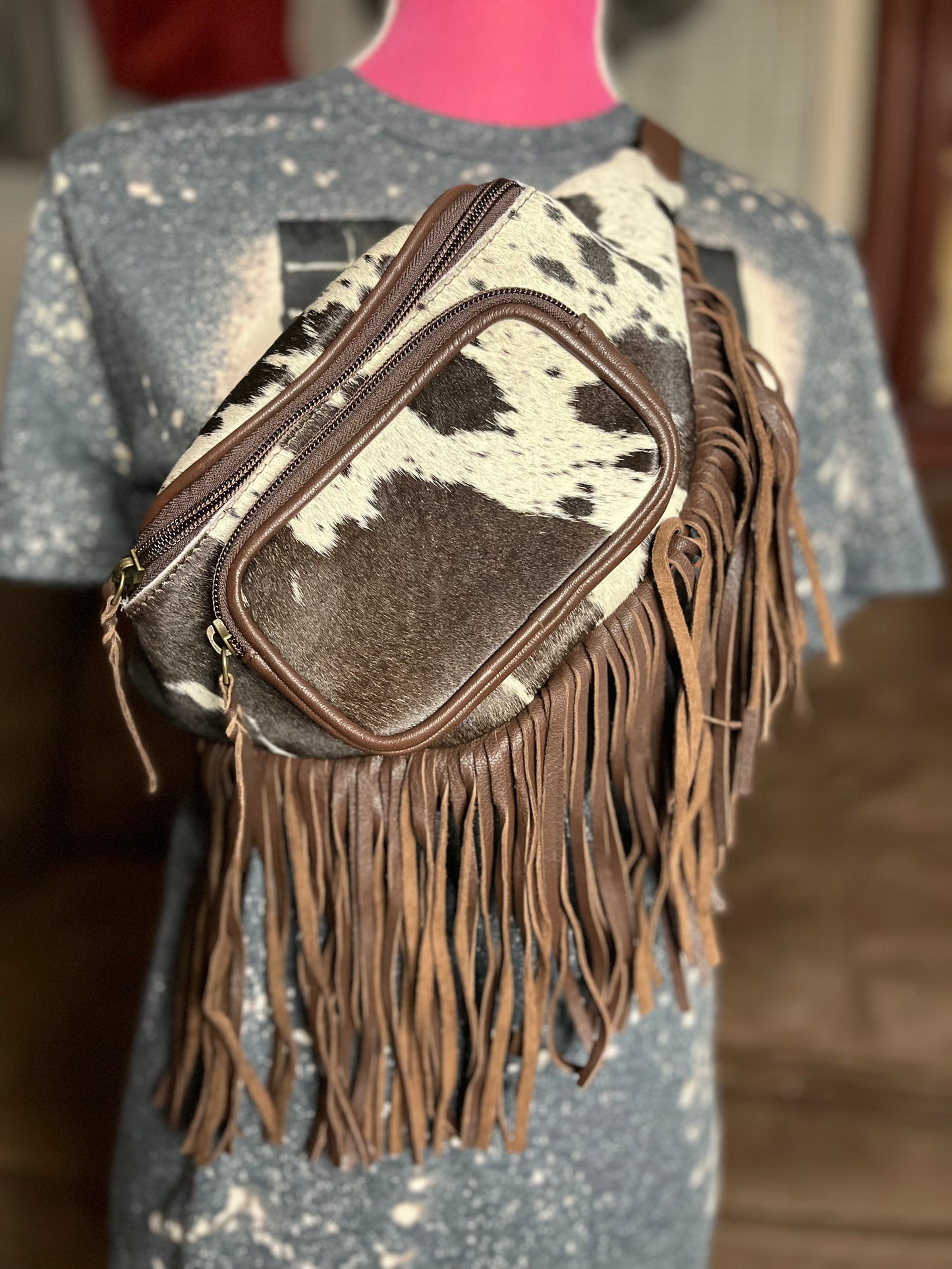 brown cowhide fanny pack