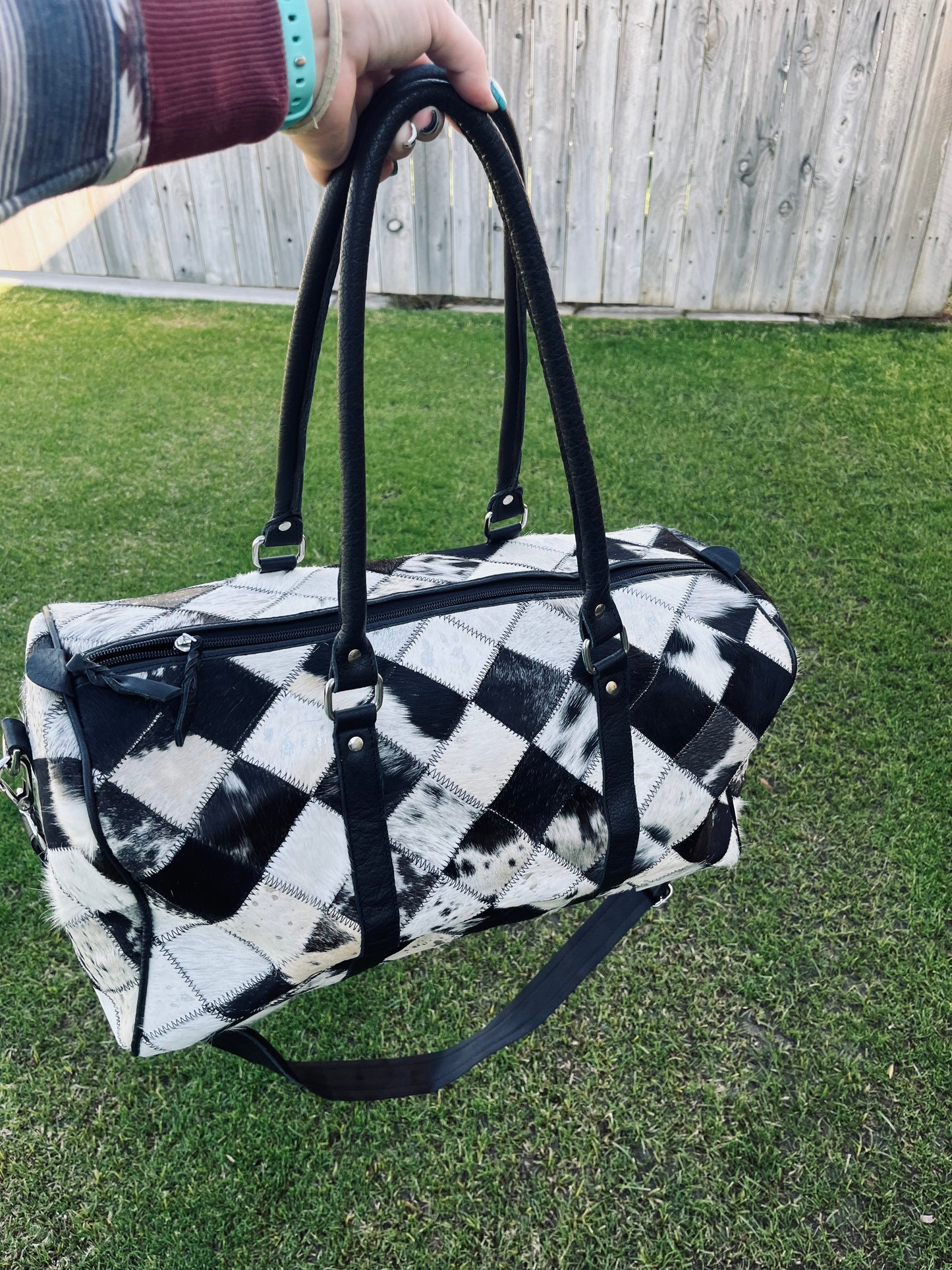 Black + white duffel bag