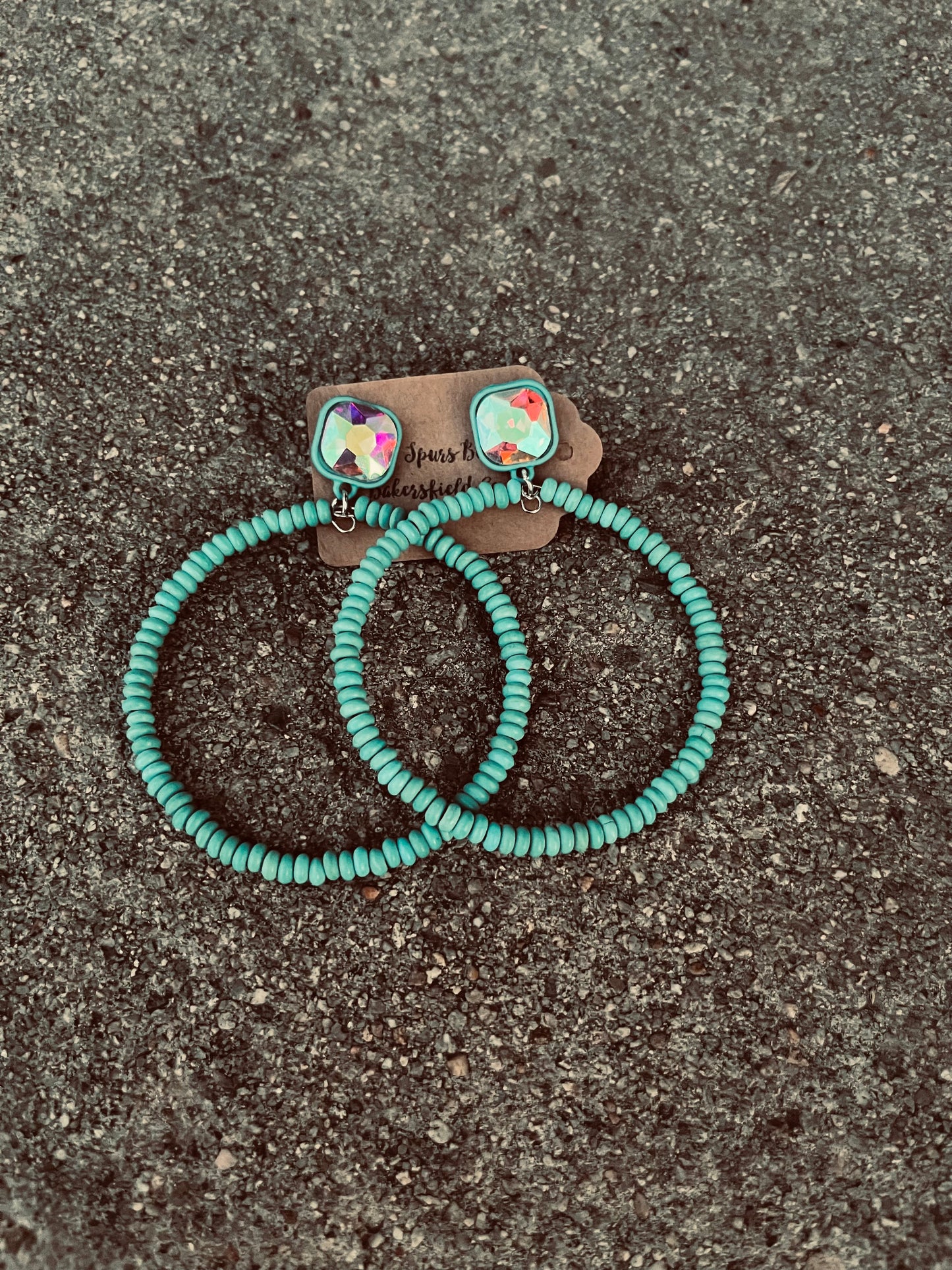 Turquoise bling hoops