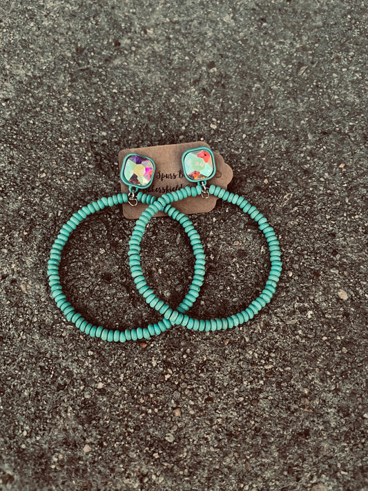 Turquoise bling hoops