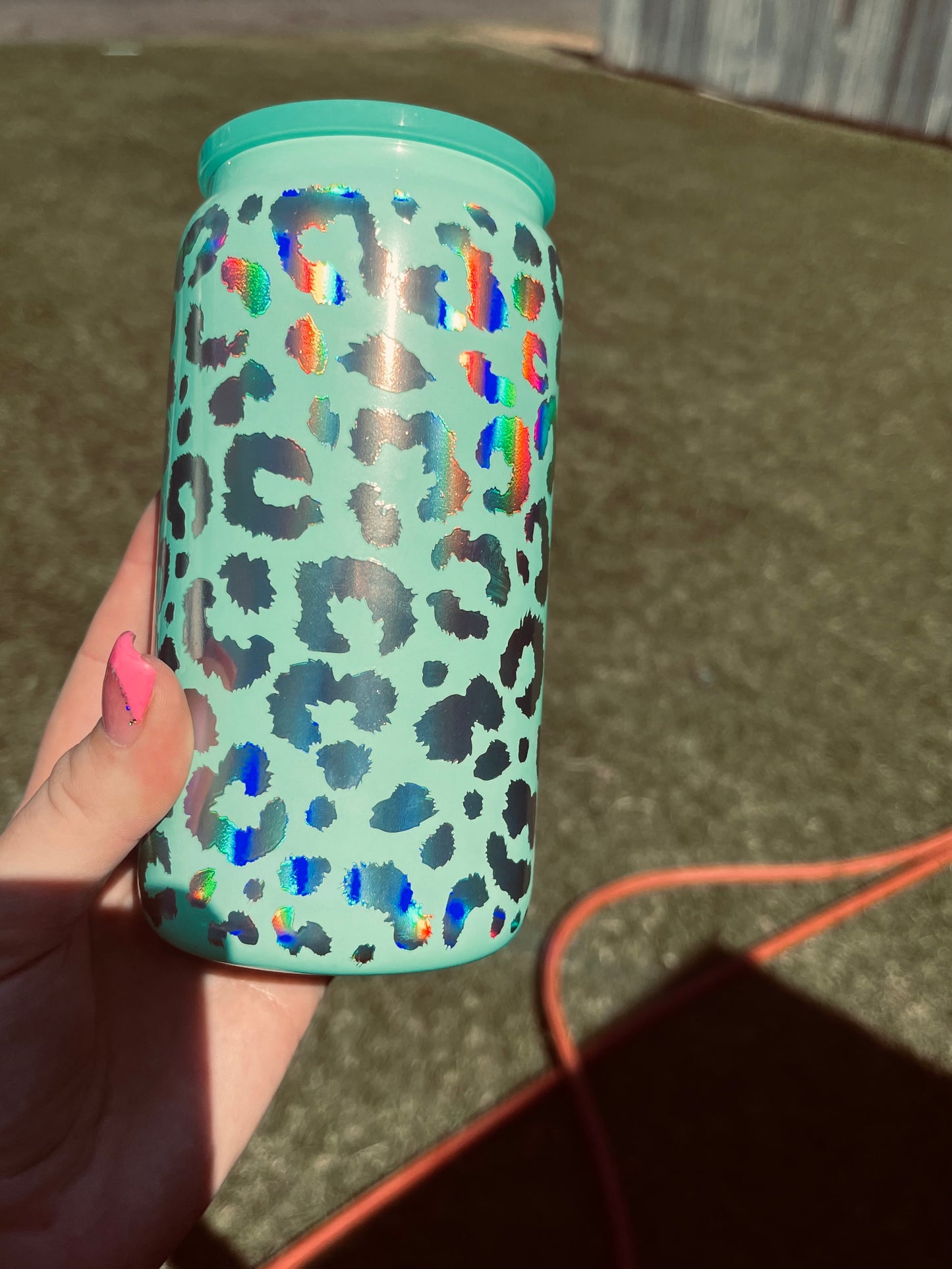 Leopard glass tumbler