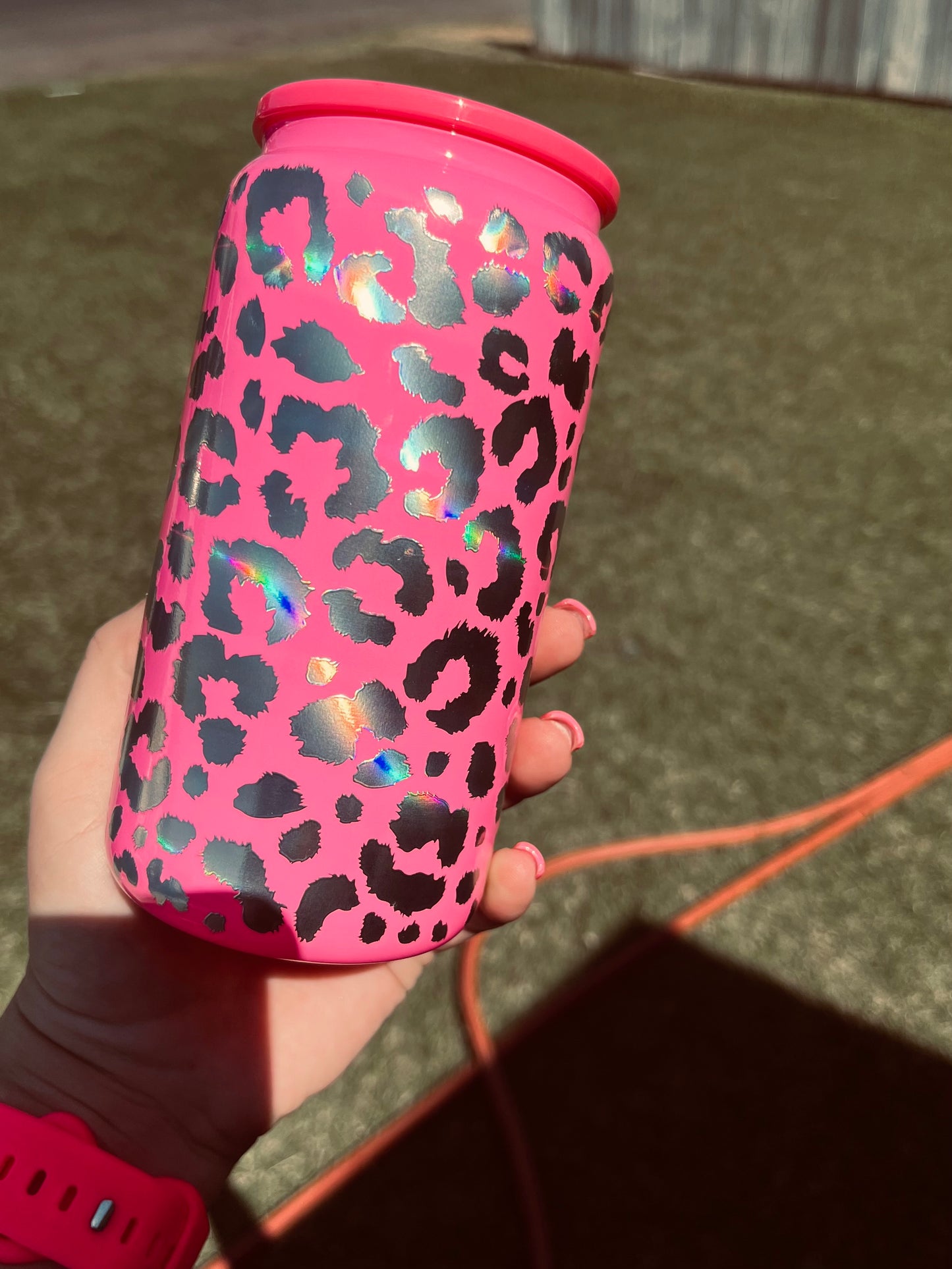 Leopard glass tumbler