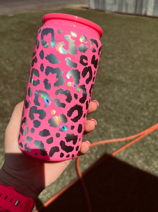 Leopard glass tumbler