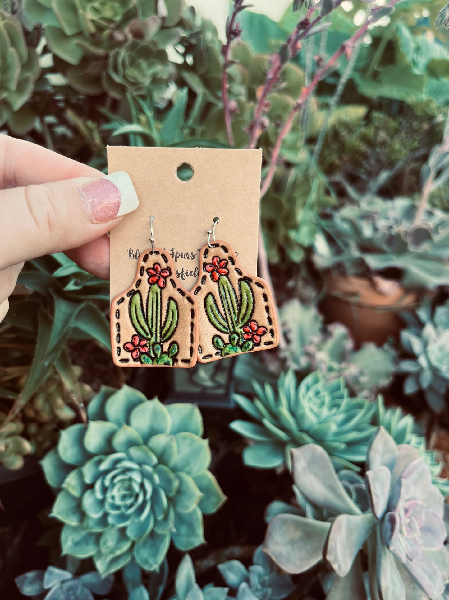 Leather cactus earrings