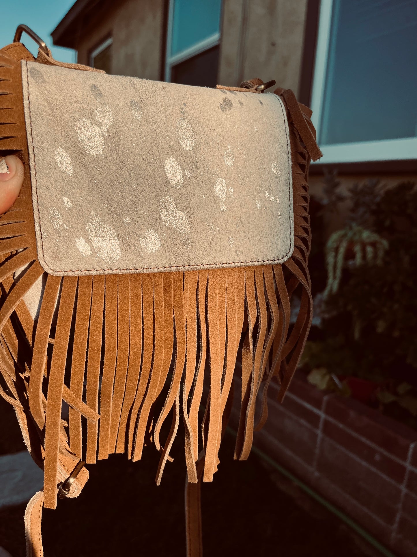 Kids cowhide crossbody