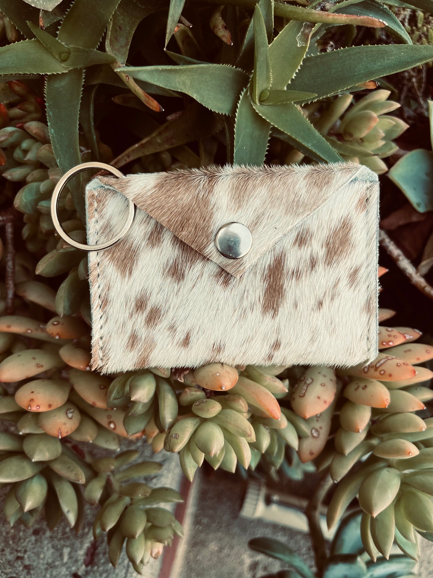 Cowhide key chain card holder