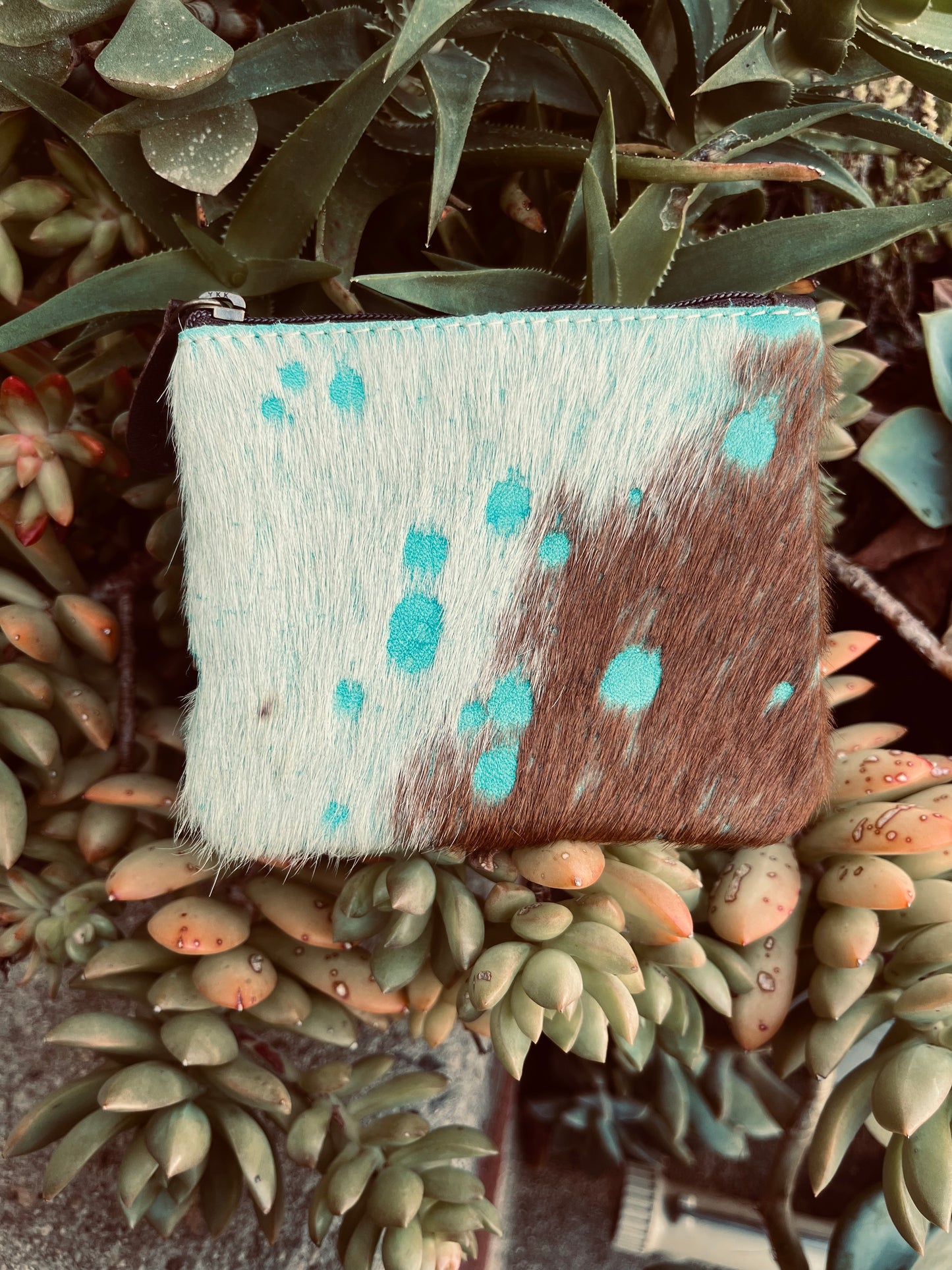 Cowhide + turquoise coin pouch