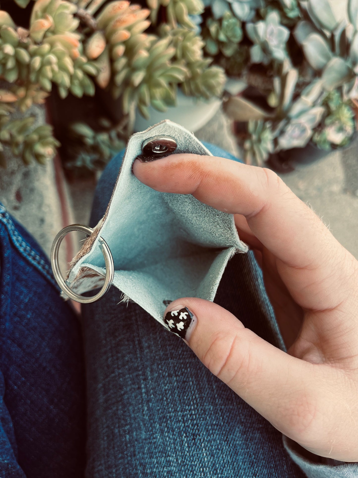 Cowhide key chain card holder