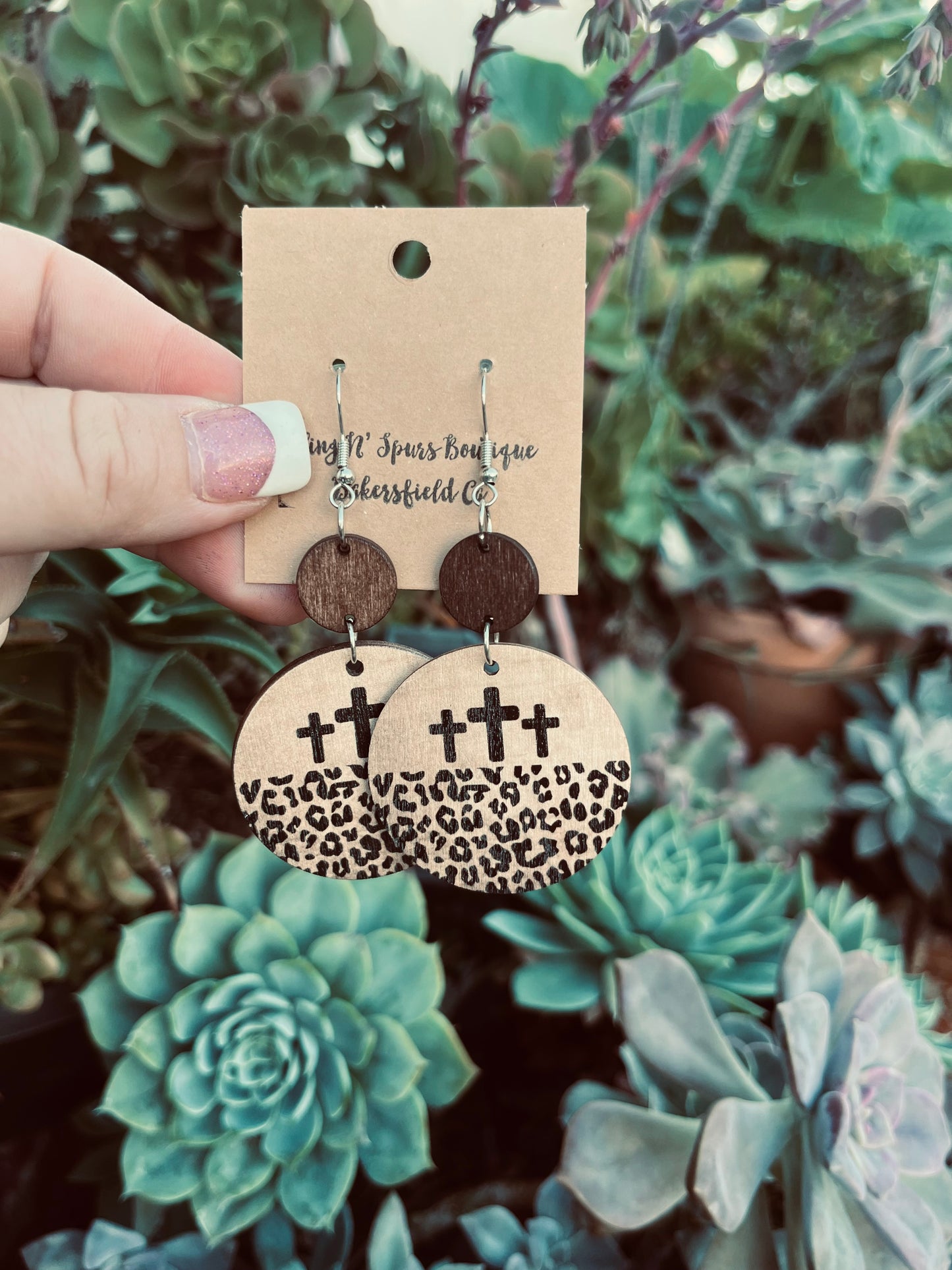 Leopard cross earrings