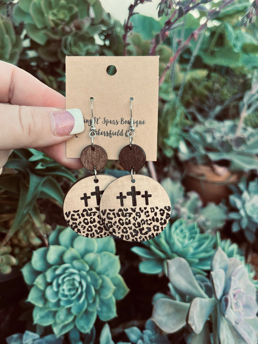 Leopard cross earrings