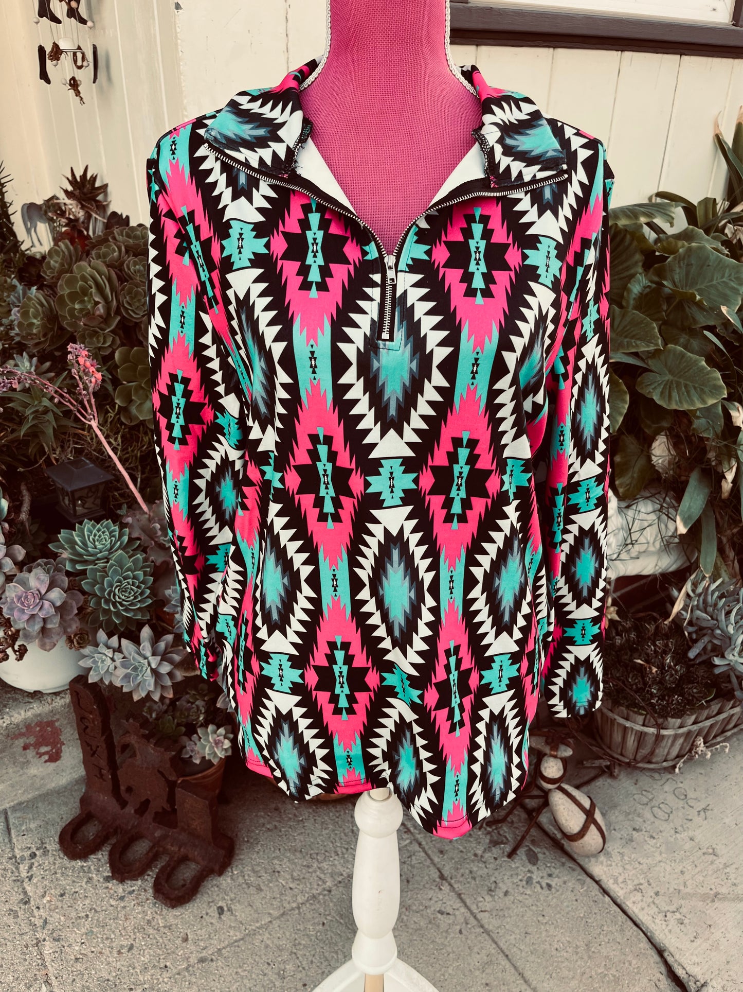 Pink aztec pullover