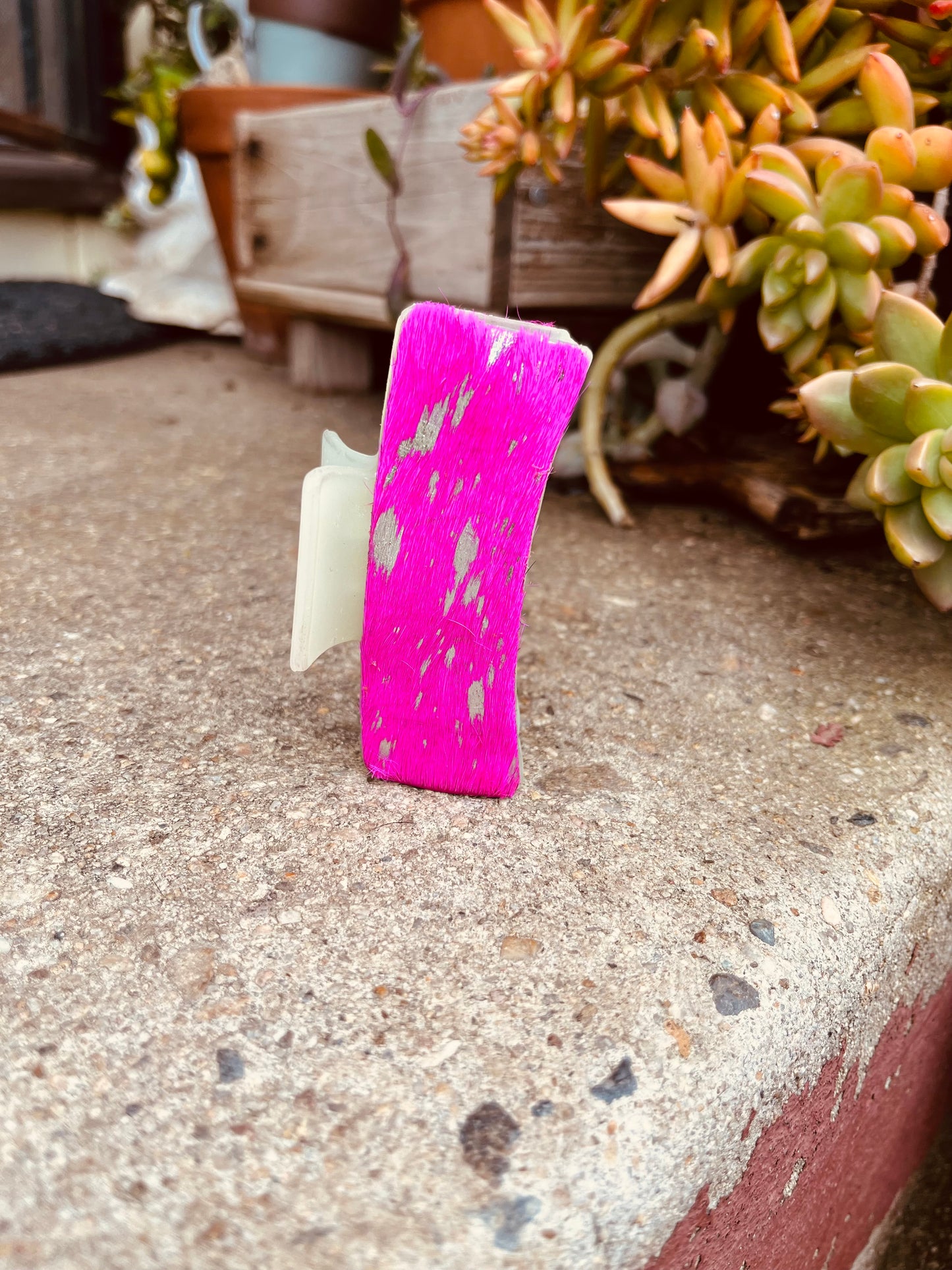 pink acid wash cowhide clip