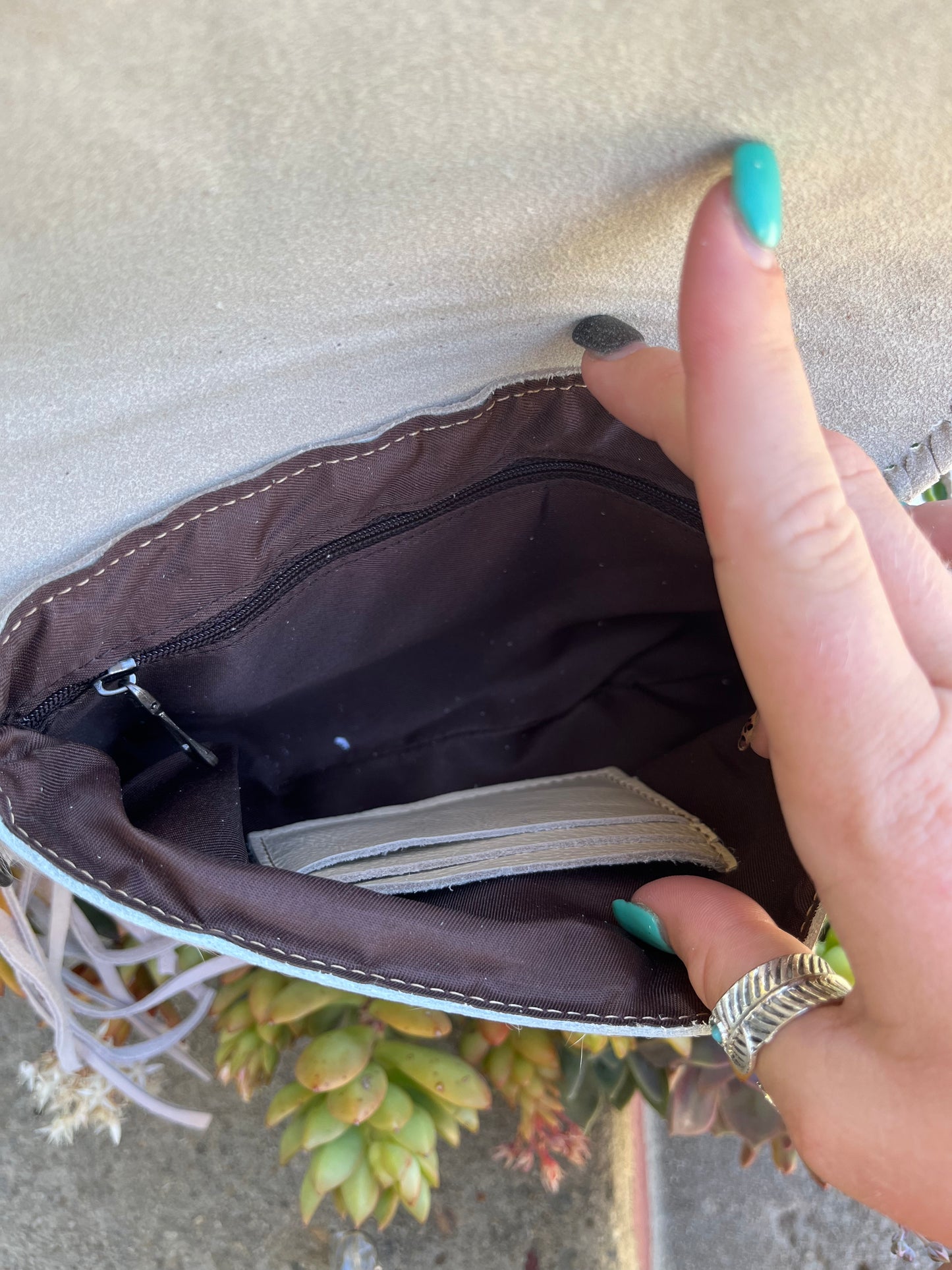 cowhide crossbody/wristlet