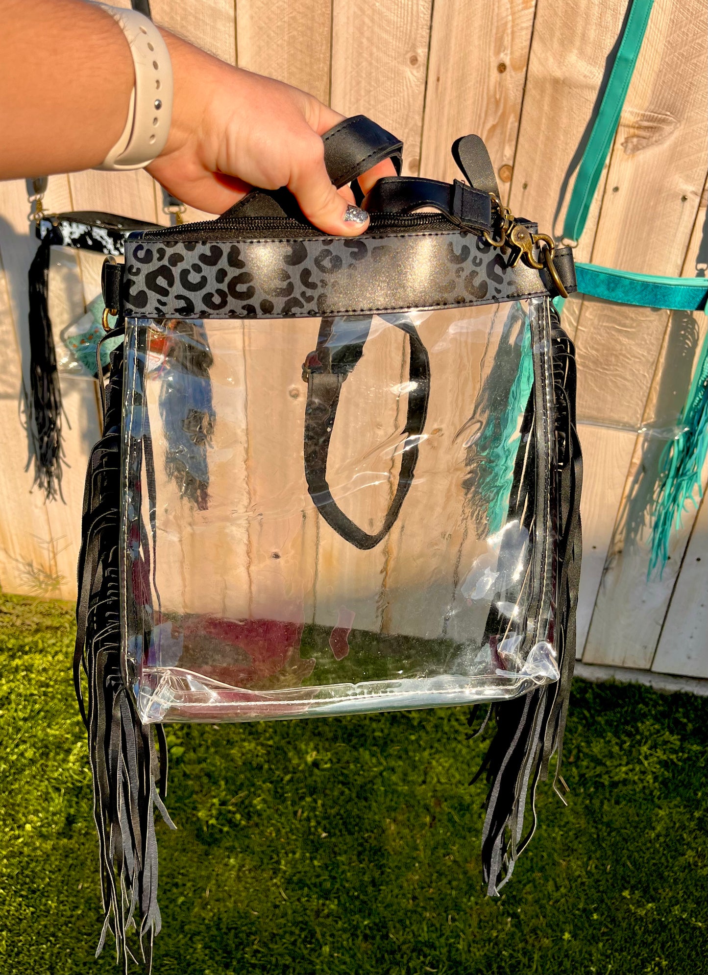 Clear fringe crossbody