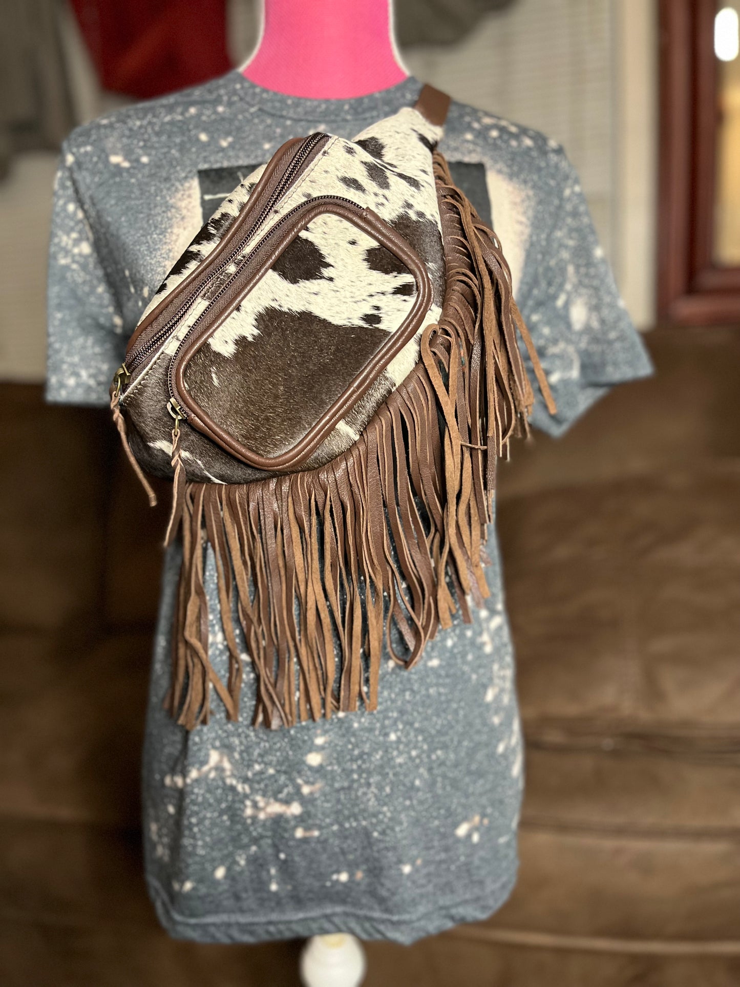 brown cowhide fanny pack