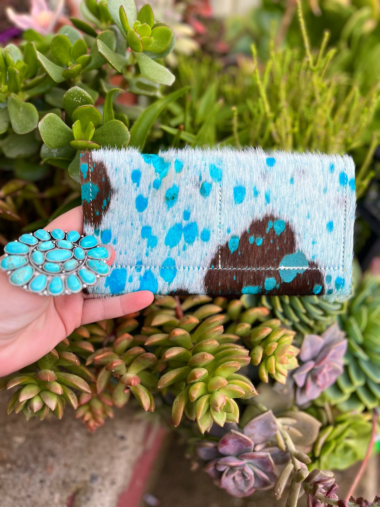 Turquoise cowhide wallet