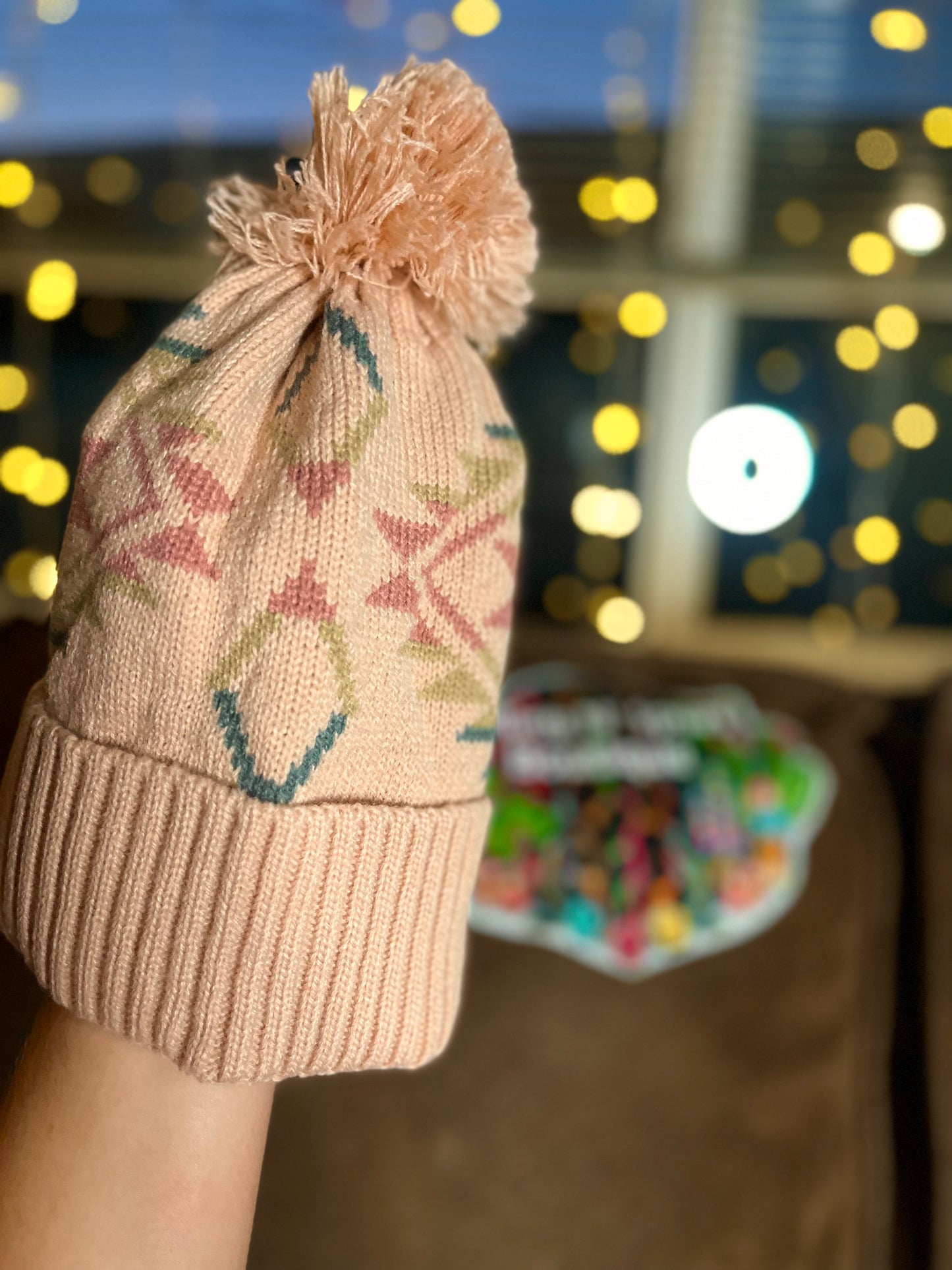 pink aztec beanie