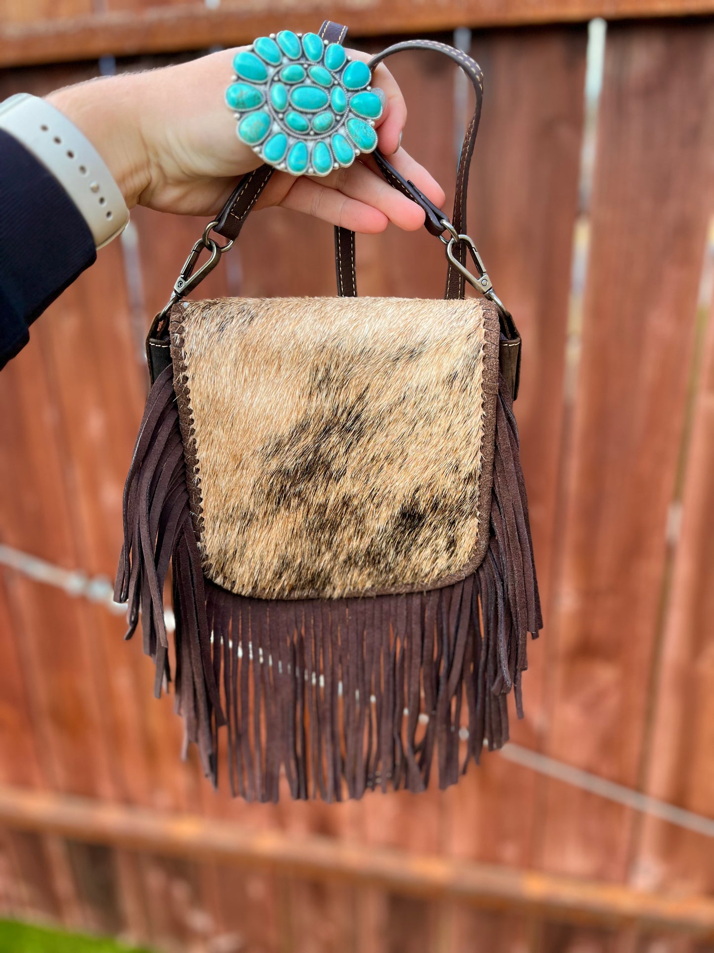 cowhide fringe crossbody