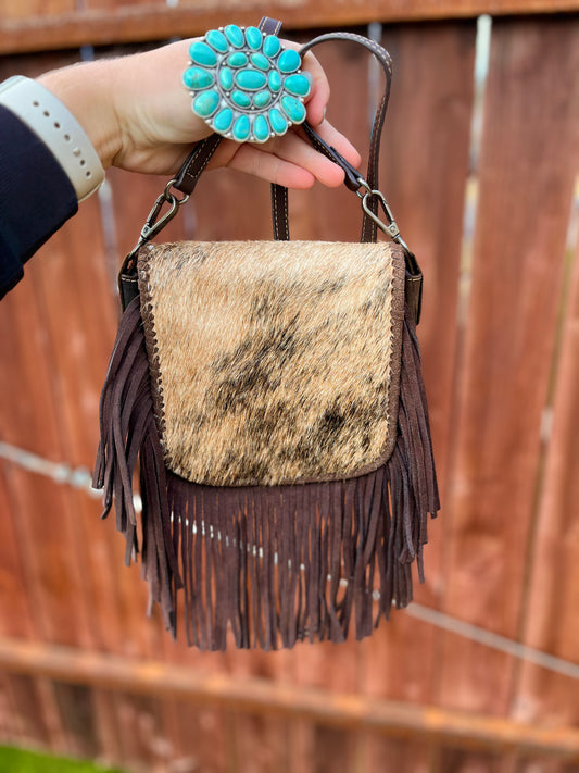 cowhide fringe crossbody