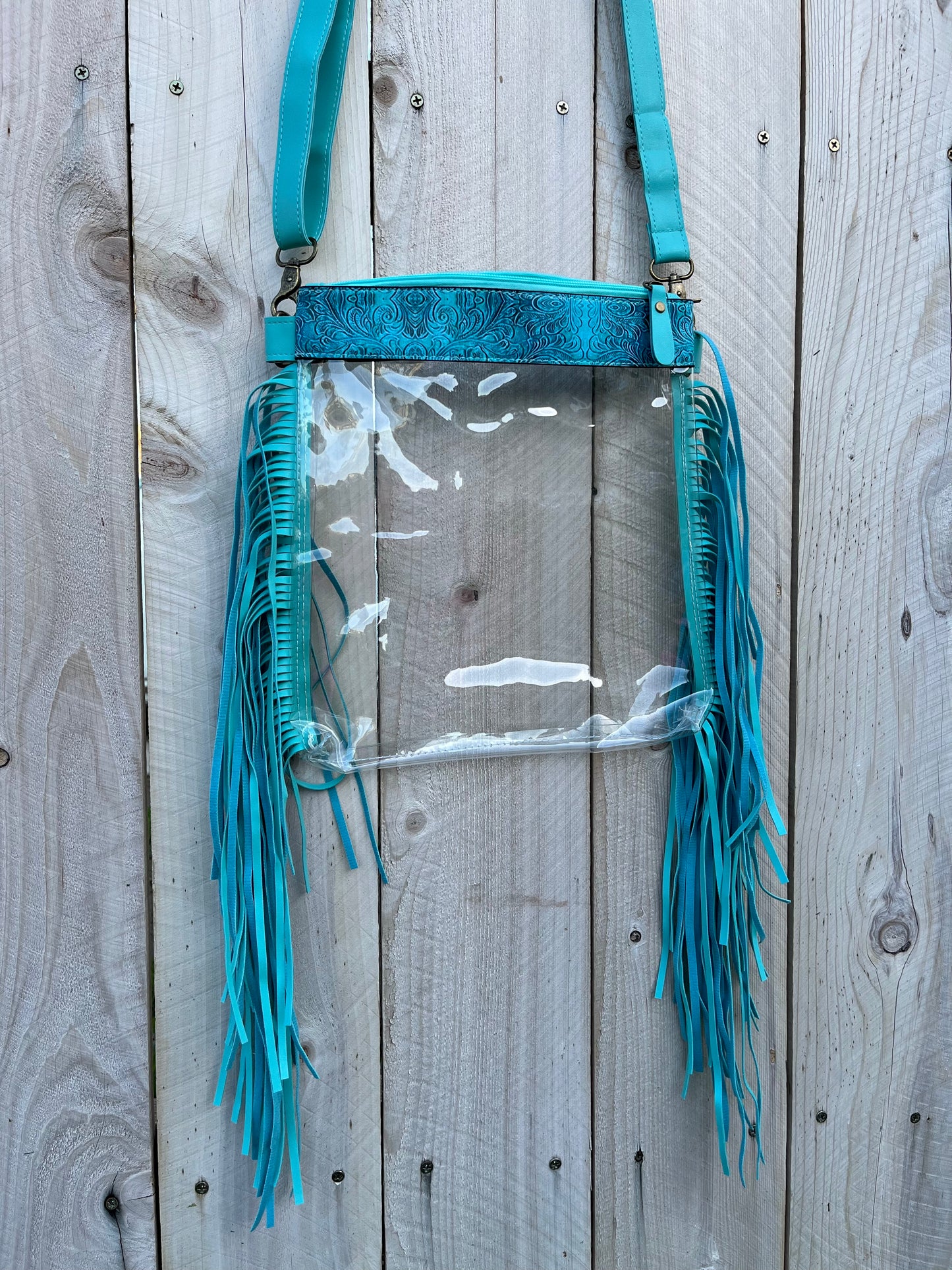 Clear fringe crossbody