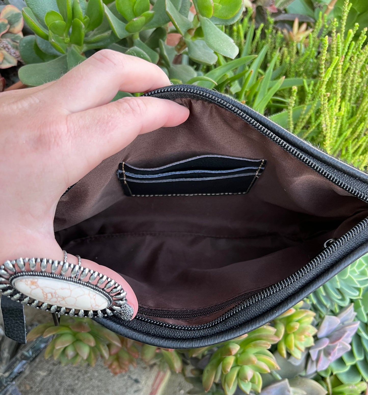 Hair on cowhide crossbody