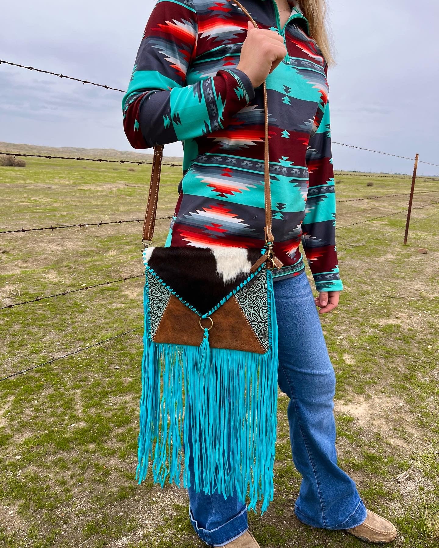 Turquoise fringe crossbody