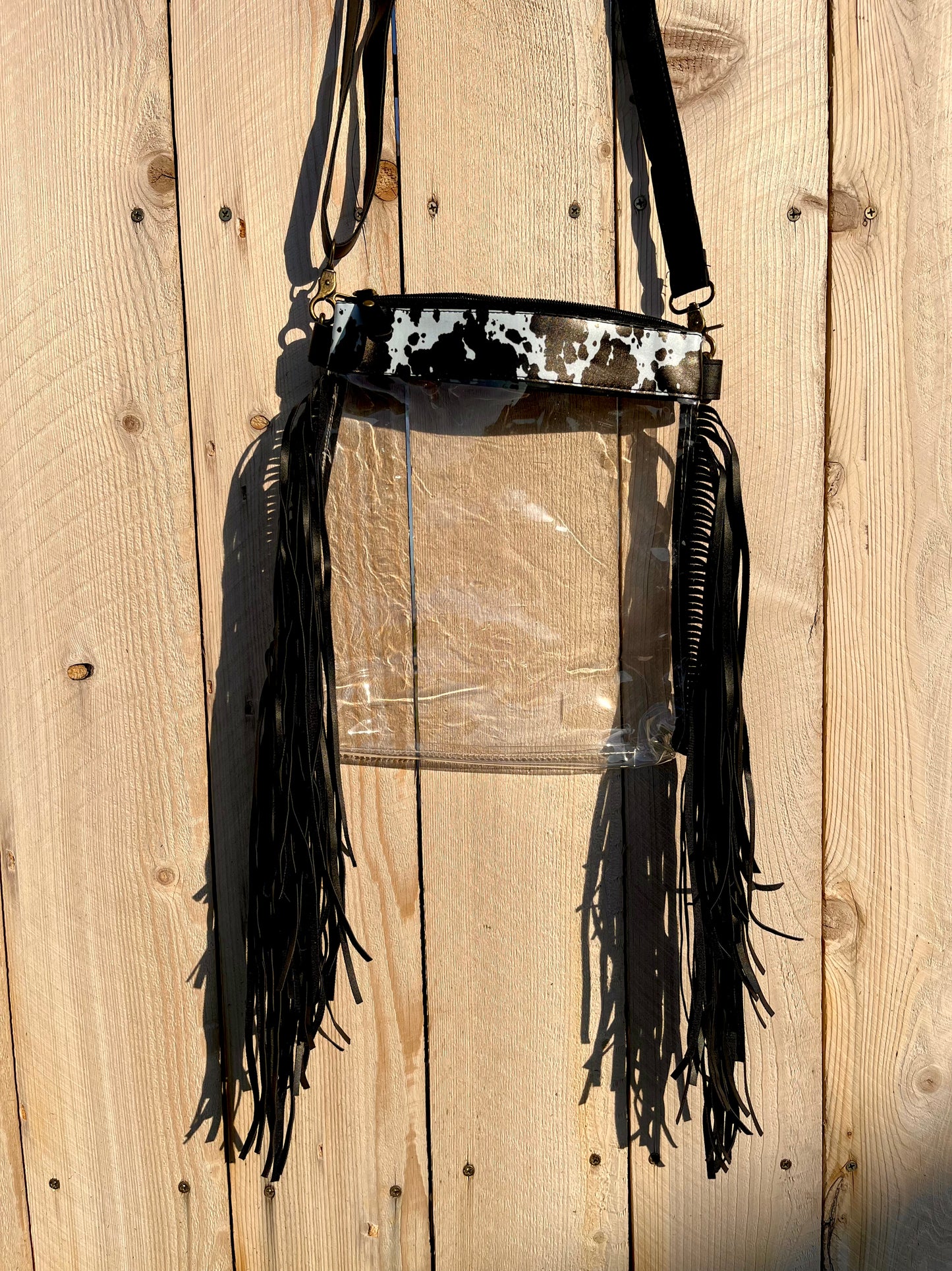 Clear fringe crossbody