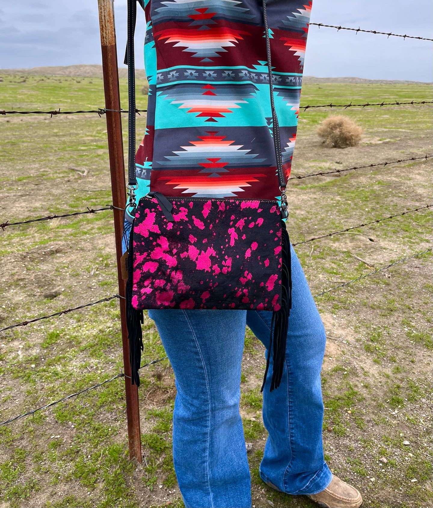pink acid washed crossbody
