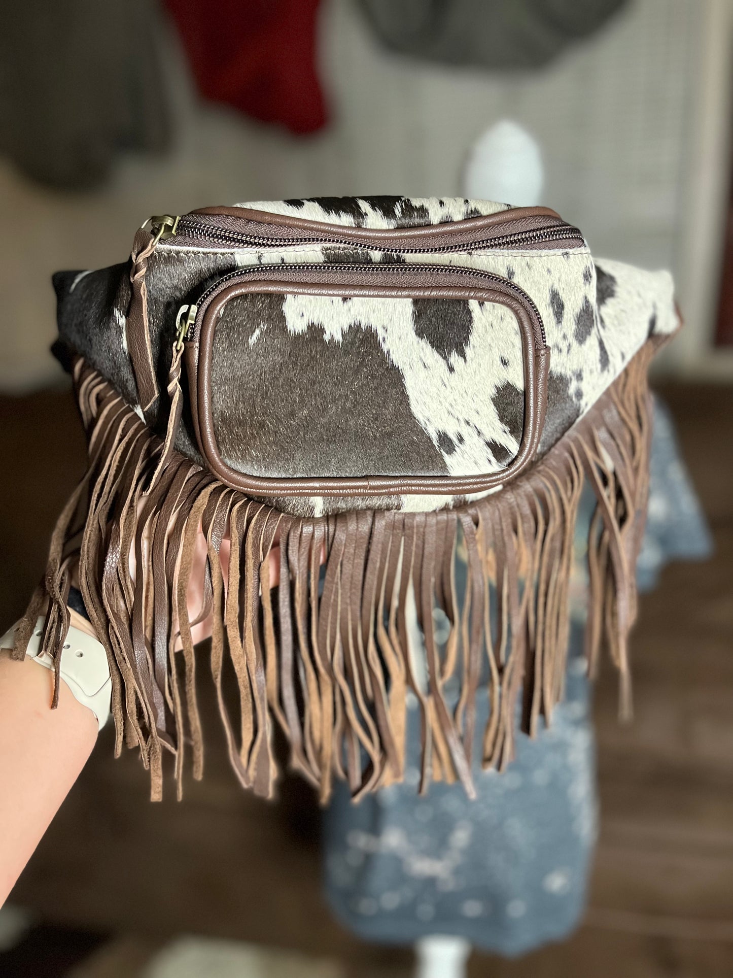 brown cowhide fanny pack