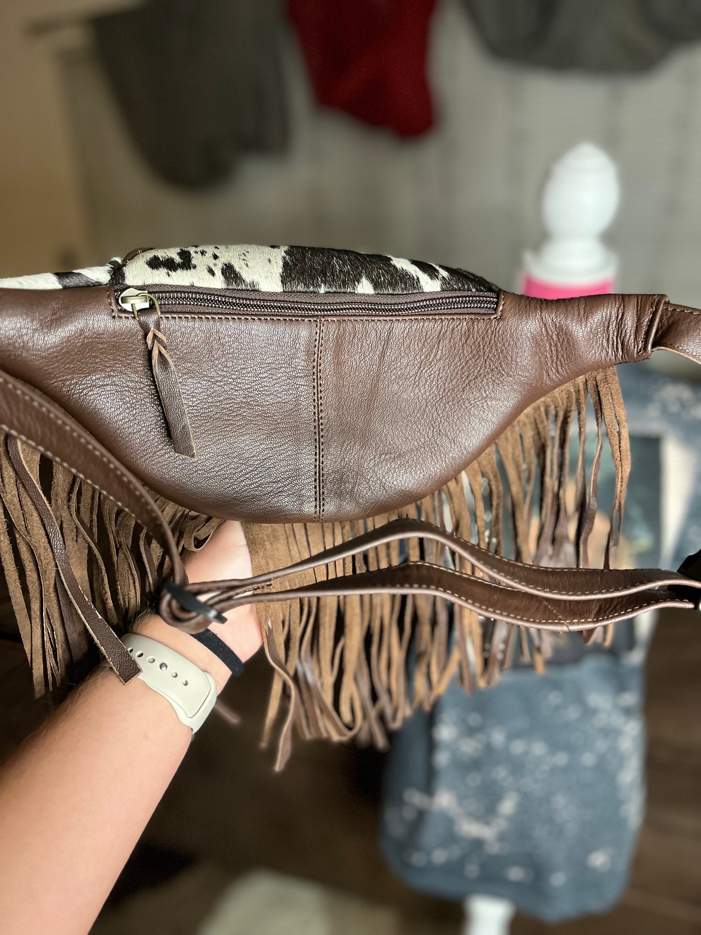 brown cowhide fanny pack