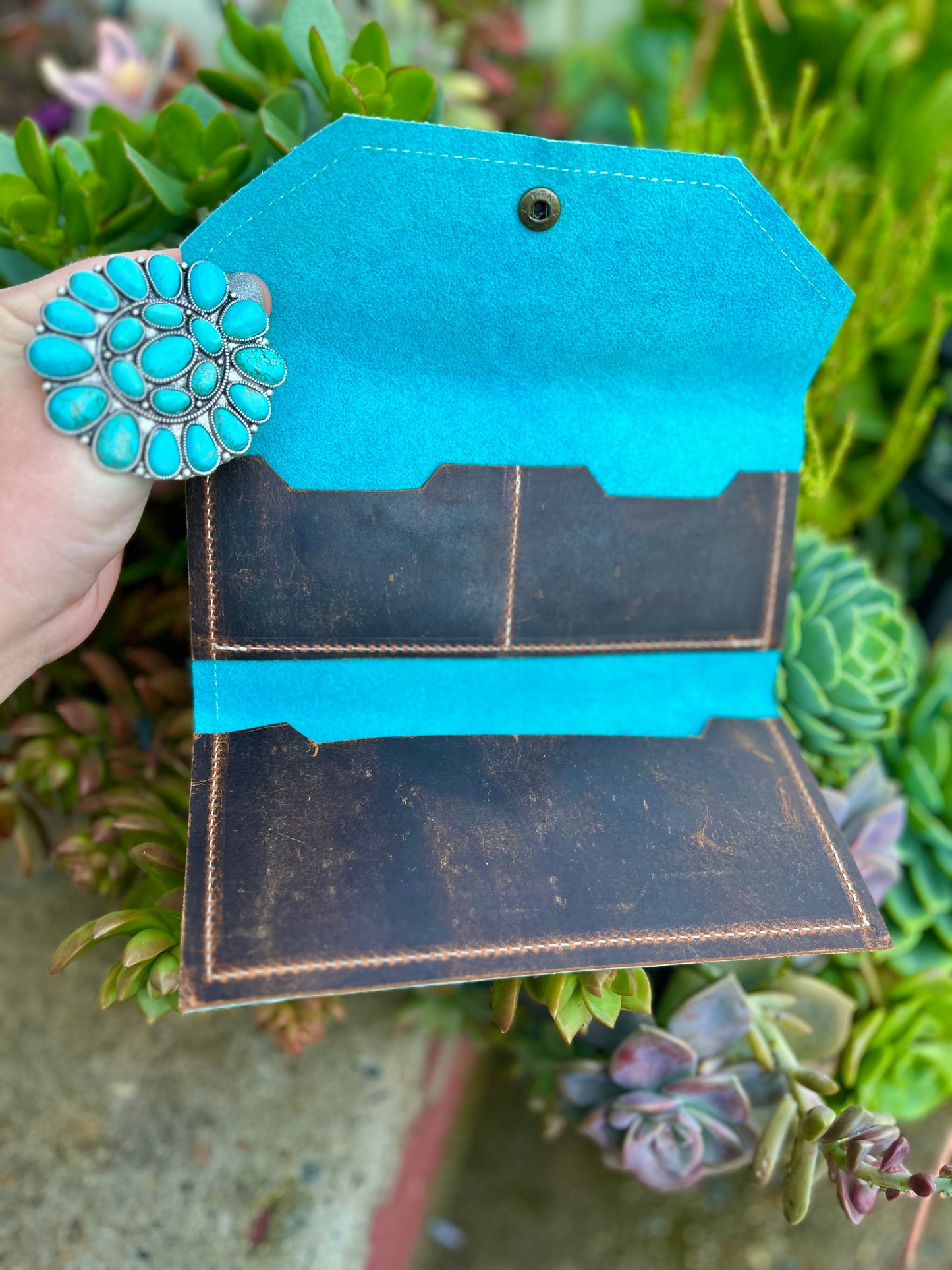 Turquoise cowhide wallet