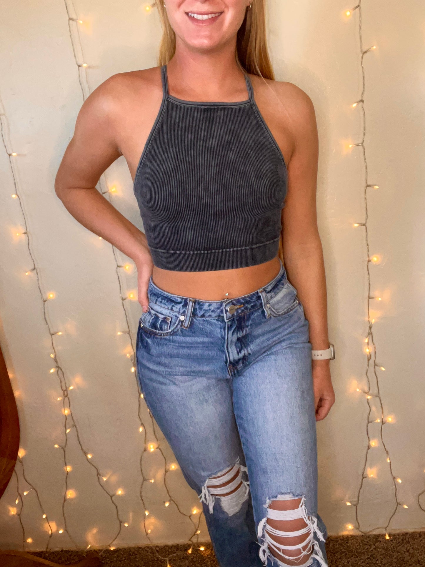 Distressed crop top
